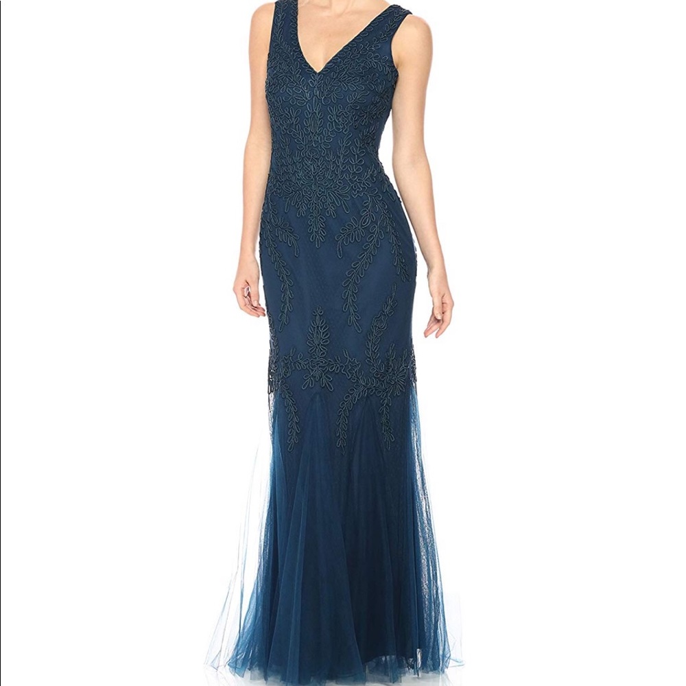 Cachet NY Embroidered Tulle gown dress Teal